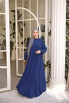 Lacivert Robalı Fırfırlı Tesettür Elbise