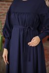 Lacivert Salaş Çift Bantlı Tesettür Elbise