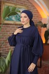 Lacivert Salaş Çift Bantlı Tesettür Elbise