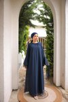Lacivert Şifon Astarlı Tesettür Abiye Elbise