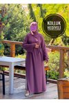 Mor Örme Anvelop Kolluklu Tesettür Elbise
