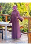 Mor Örme Anvelop Kolluklu Tesettür Elbise