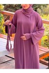 Mor Örme Anvelop Kolluklu Tesettür Elbise