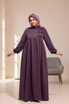 Mor Örme Fiyonklu Tesettür Elbise