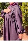 Mor Örme Fiyonklu Tesettür Elbise