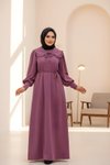 Mor Örme Seyyar Bebe Yakalı Tesettür Elbise