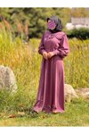 Mor Örme Seyyar Bebe Yakalı Tesettür Elbise