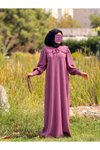 Mor Örme Seyyar Bebe Yakalı Tesettür Elbise