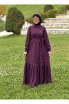 Mürdüm Anvelop Yandan Düğmeli Örme Tesettür Elbise