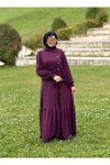 Mürdüm Anvelop Yandan Düğmeli Örme Tesettür Elbise
