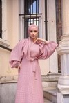 Pembe Pötikareli Jakar Balon Kol Tesettür Elbise