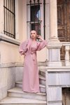 Pembe Pötikareli Jakar Balon Kol Tesettür Elbise