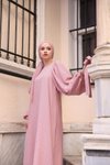 Pembe Pötikareli Jakar Balon Kol Tesettür Elbise