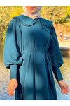 Petrol Örme Seyyar Bebe Yakalı Tesettür Elbise
