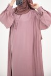 Pudra Modal Cupra Büzgü Detaylı Düğmeli Tesettür Elbise
