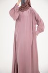 Pudra Modal Cupra Büzgü Detaylı Düğmeli Tesettür Elbise
