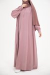 Pudra Modal Cupra Büzgü Detaylı Düğmeli Tesettür Elbise