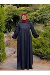 Siyah Desenli Örme Fiyonklu Tesettür Elbise
