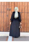 Siyah Kadife Büzgü Yaka Tesettür Elbise