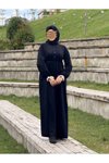 Siyah Kadife Garnili Tesettür Elbise