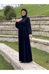 Siyah Kadife Garnili Tesettür Elbise