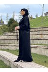 Siyah Kadife Garnili Tesettür Elbise