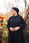 Siyah Katlı Yarım Patlı Tesettür Elbise