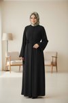 Siyah Örme Kaplama Düğmeli Kolluklu Tesettür Elbise