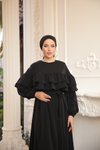 Siyah Salaş Çift Fırfırlı Tesettür Elbise