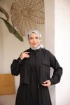 Siyah Tesettür Keten Ceket Elbise Takım