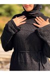 Siyah Uzun Kol İçlikli Otantik Triko Tesettür Elbise