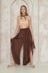 Acı Kahve Otantik Salaş Bohem Şalvar Etek Beli Lastikli Yırtmaçlı Pantolon