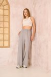 Açık Gri Bol Paça Salaş Lastikli Bel Cepli Viskon Pantolon