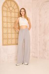 Açık Gri Bol Paça Salaş Lastikli Bel Cepli Viskon Pantolon