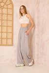 Açık Gri Bol Paça Salaş Lastikli Bel Cepli Viskon Pantolon