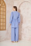 Bebe Mavi Gofre Balon Kol Büzgülü Tunik Pantolon İkili Takım