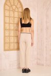 Bej Şeritli Bilekboy Rahat Kalıp Beli Lastik Bağcıklı Cepli Pantolon