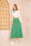 Benetton Yeşil Uzun Dar Kalıp Yüksek Bel Cepli Kaşe Dokulu Kloş Etek