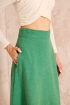 Benetton Yeşil Uzun Dar Kalıp Yüksek Bel Cepli Kaşe Dokulu Kloş Etek