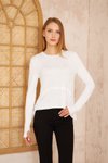 Beyaz Asimetrik Pliseli Salaş Basic Spor Yoga Yumuşak Parmak Eldiven Detaylı Bluz