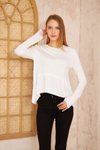 Beyaz Asimetrik Pliseli Salaş Basic Spor Yoga Yumuşak Parmak Eldiven Detaylı Bluz