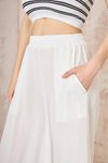 Beyaz Bol Paça Salaş Oversize Rahat Beli Lastikli Cepli Yumuşak Dokulu Pantolon