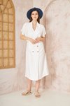 Beyaz Oversize Geniş Kesim Midi Keten Kısa Kollu Yazlık Ceket Elbise