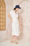 Beyaz Oversize Geniş Kesim Midi Keten Kısa Kollu Yazlık Ceket Elbise