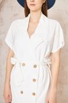 Beyaz Oversize Geniş Kesim Midi Keten Kısa Kollu Yazlık Ceket Elbise