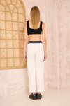 Beyaz Şeritli Bilek Boy Beli Lastik Bağcıklı Cepli Pantolon