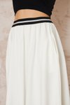 Beyaz Şeritli Bloklu Uzun Salaş Kloş Bohem Beli Lastik Cepli Etek