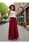 Bordo Bol Paça Salaş Oversize Rahat Beli Lastikli Cepli Yumuşak Dokulu Pantolon