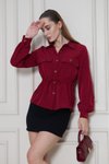Bordo Kupra Uzun Kollu Beli Büzgülü Gömlek