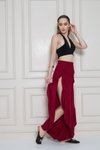Bordo Otantik Bohem Salaş Şalvar Etek Beli Lastikli Derin Yırtmaçlı Pantolon